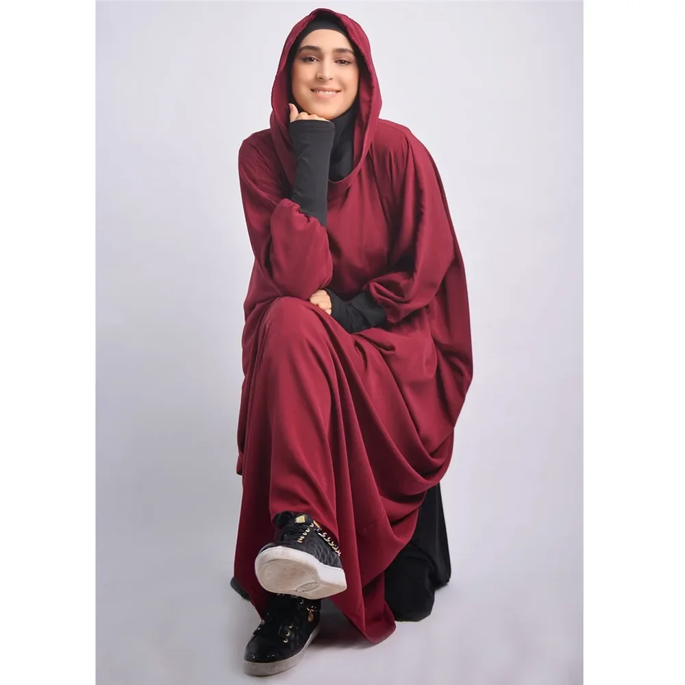 

Ramadan Muslim Women Robe One-piece Prayer Dress Hooded Abaya Long Sleeve Islamic Clothing Dubai Saudi Robe Turkish Modesty