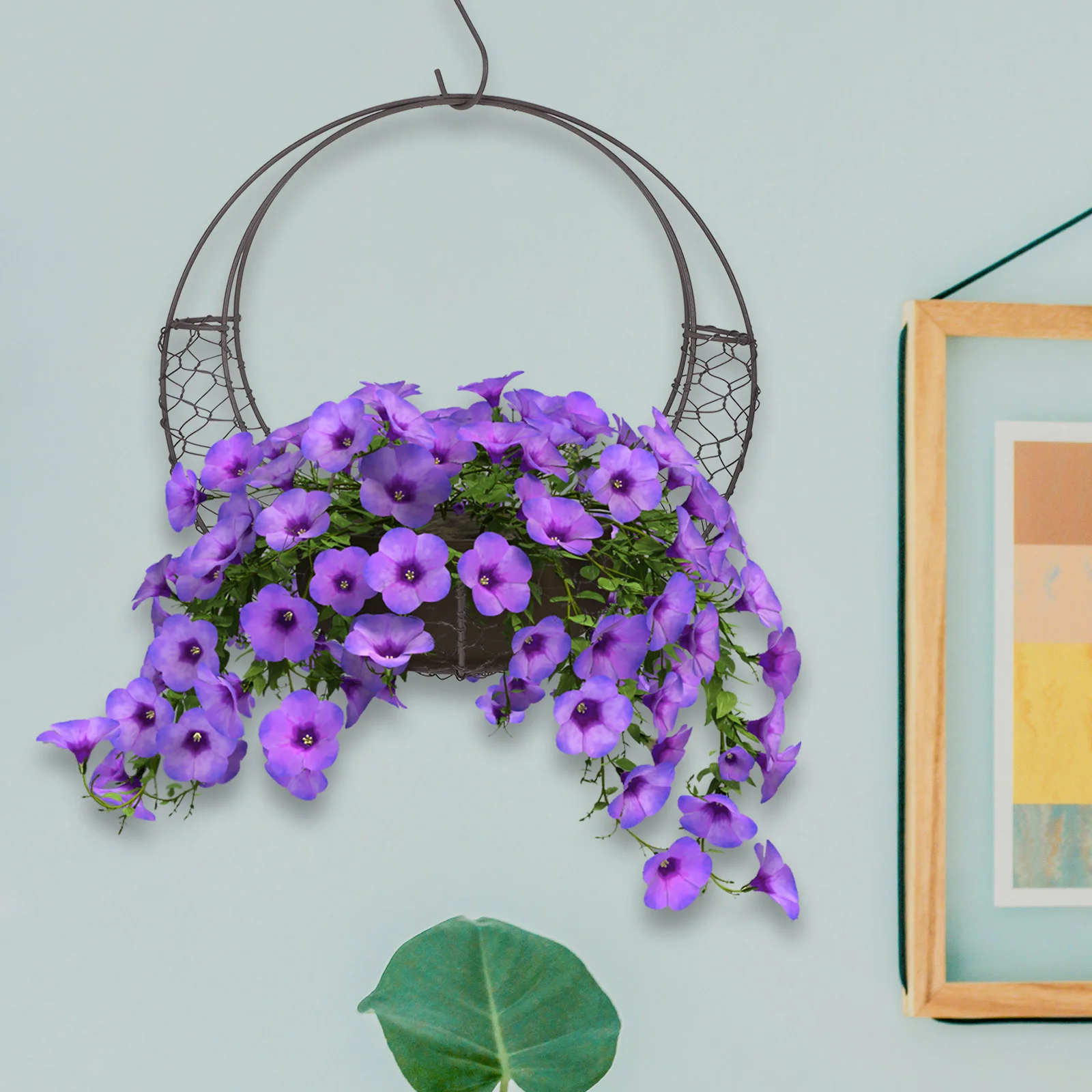 House Plant Pots Metal Frame Succulent Moon Shape Iron Wire Wreath Metallic Line Hanging Basket Houseplant Flower Indoor