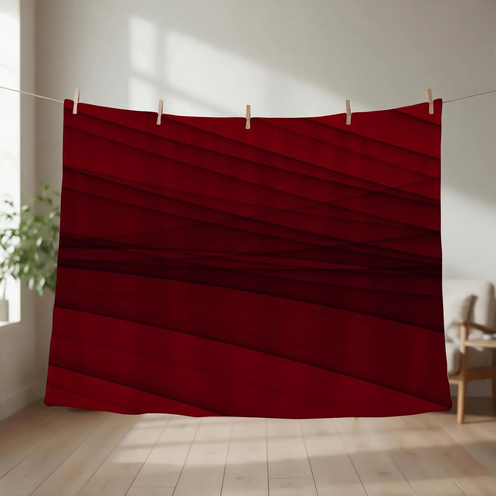 Deep Red Linear Throw Blanket Sleeping Bag Hairys Thermal warm for winter Blankets