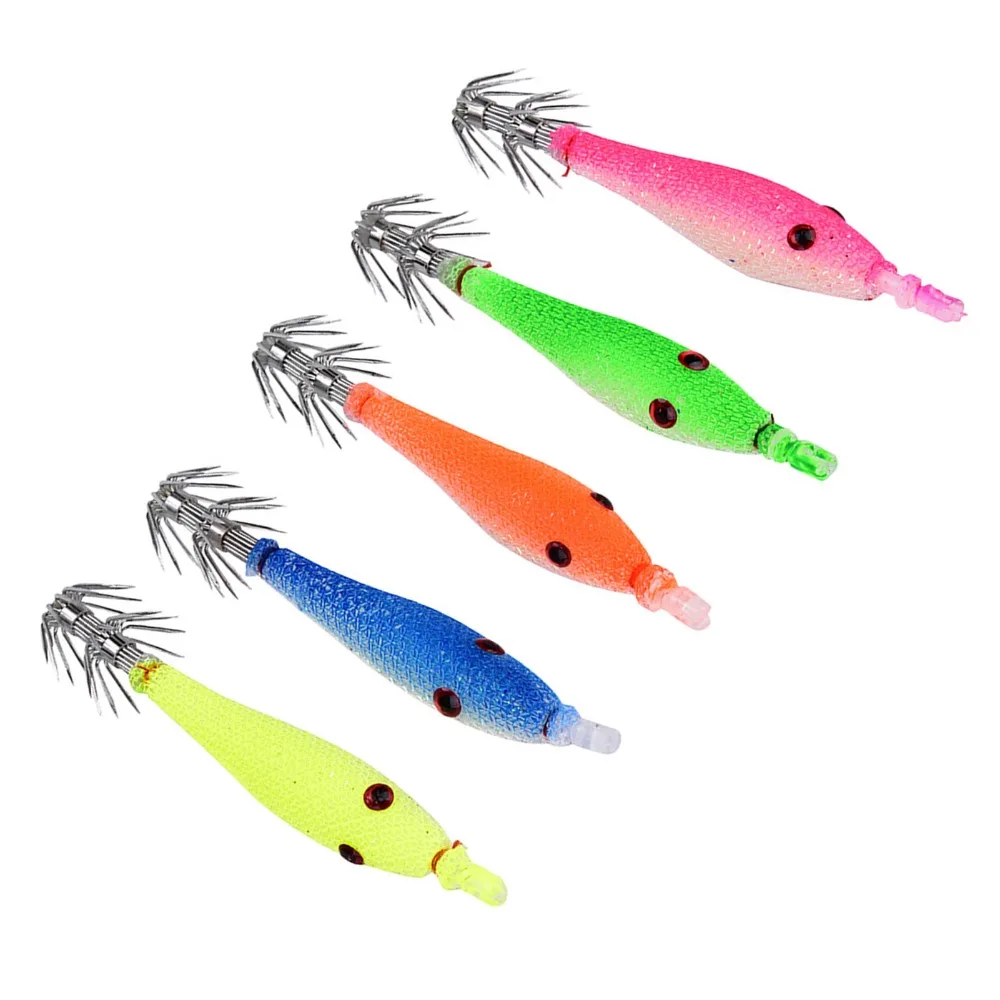 

5PCS Durable 8g/9cm Squid Hooks Luminous Lightweight Squid Jigs Octopus Jigs Night Fishing