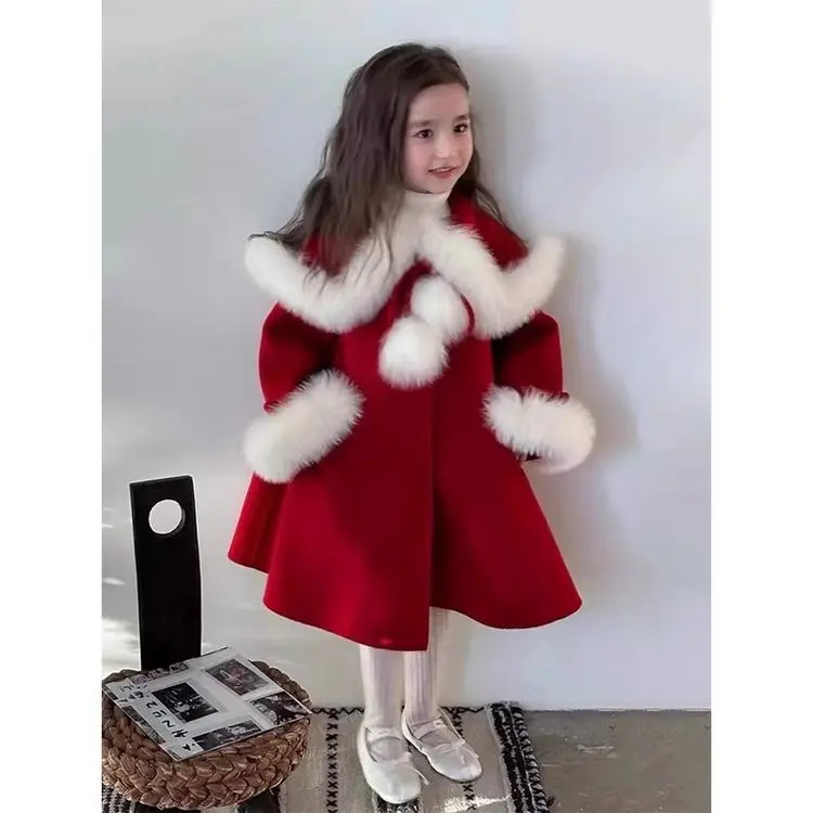 Baby Girls Fleece Thick Wool Coat Children 2024 New Winter Collection Fashion Simple Casual Wool Coat Korean Simple Style