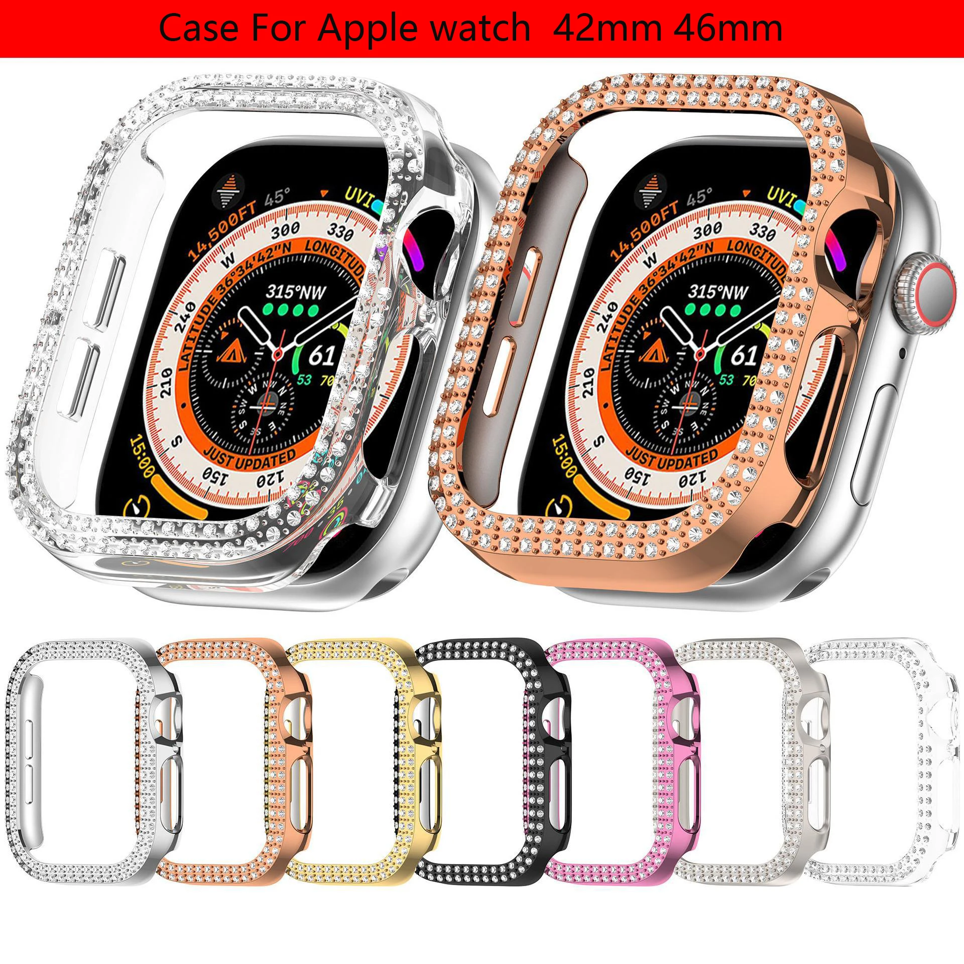 Cover For Apple watch Case 42mm 46mm Bling Diamond Rhinestone PC Bumper Protector iWatch Protective For Series 10 11 accessories