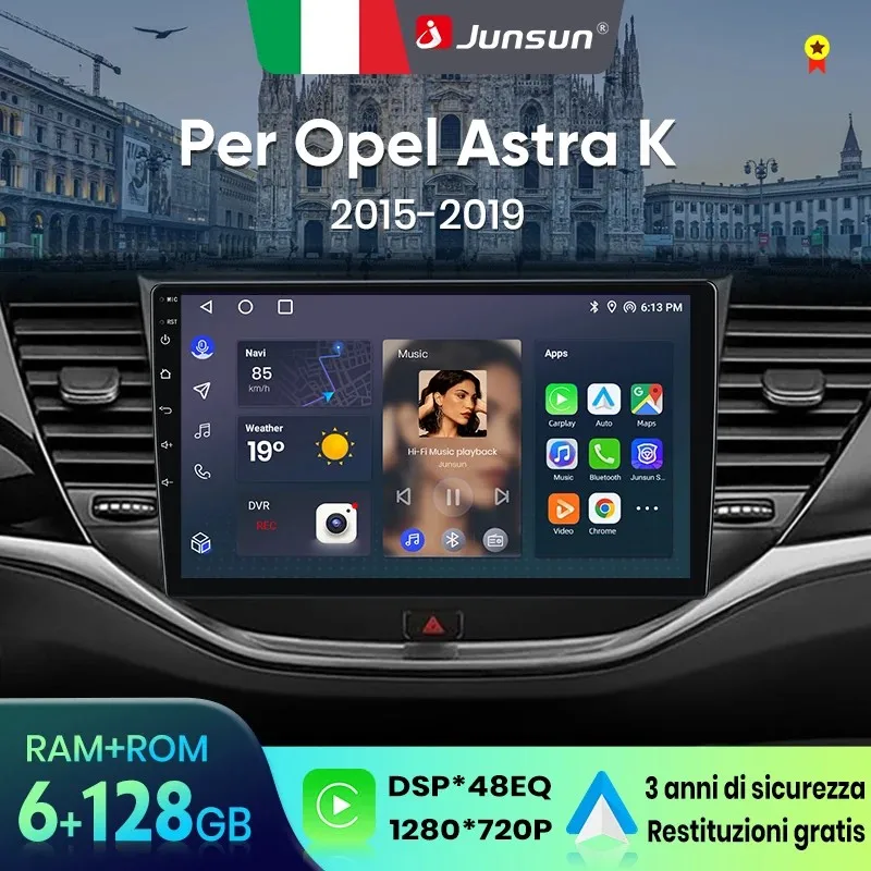 Junsun für Opel Astra K 2015-2019 9 Zoll 4GB 64GB Android 13 Autoradio GPS Navigation Carplay DSP Bluetooth FM Lenkradbedienung Unterstützung USB AUX Eingang Rückfahrkamera Bereit 1080P Video Split