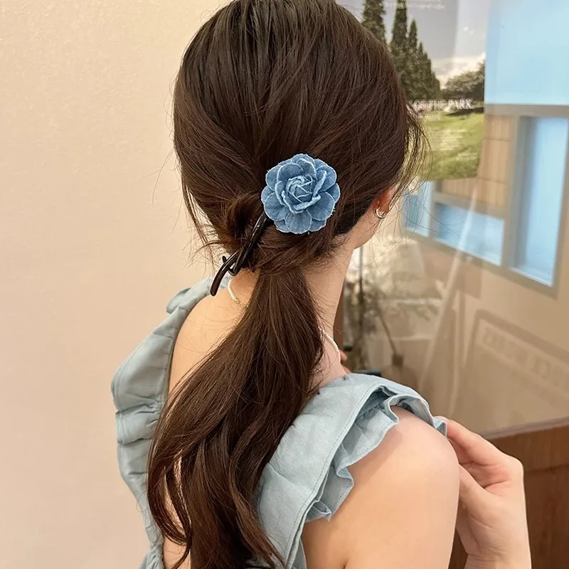 1/2Pcs S-shaped Cowboy Flower Hair Clip Creative Twist Blue Rose Hair Claw Women Ponytail Hairgrip Girls Hair Curler Headwear image 4
