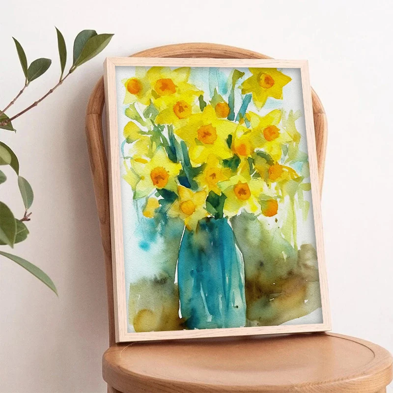 Watercolor Meadow Wildflowers Poster Canvas Painting Daisy Thistle Forget-me-not Daffodil Wall Art Picture Office Home Decor