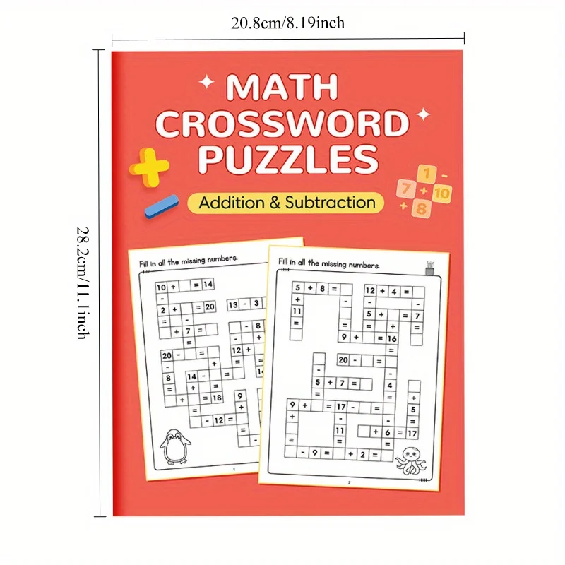 2 قطعة، إضافة الرياضيات، الطرح، الضرب، والقسمة كتاب الممارسة: كتاب تعلم لعبة ألغاز تعبئة الفجوة خلال 20 شبكة