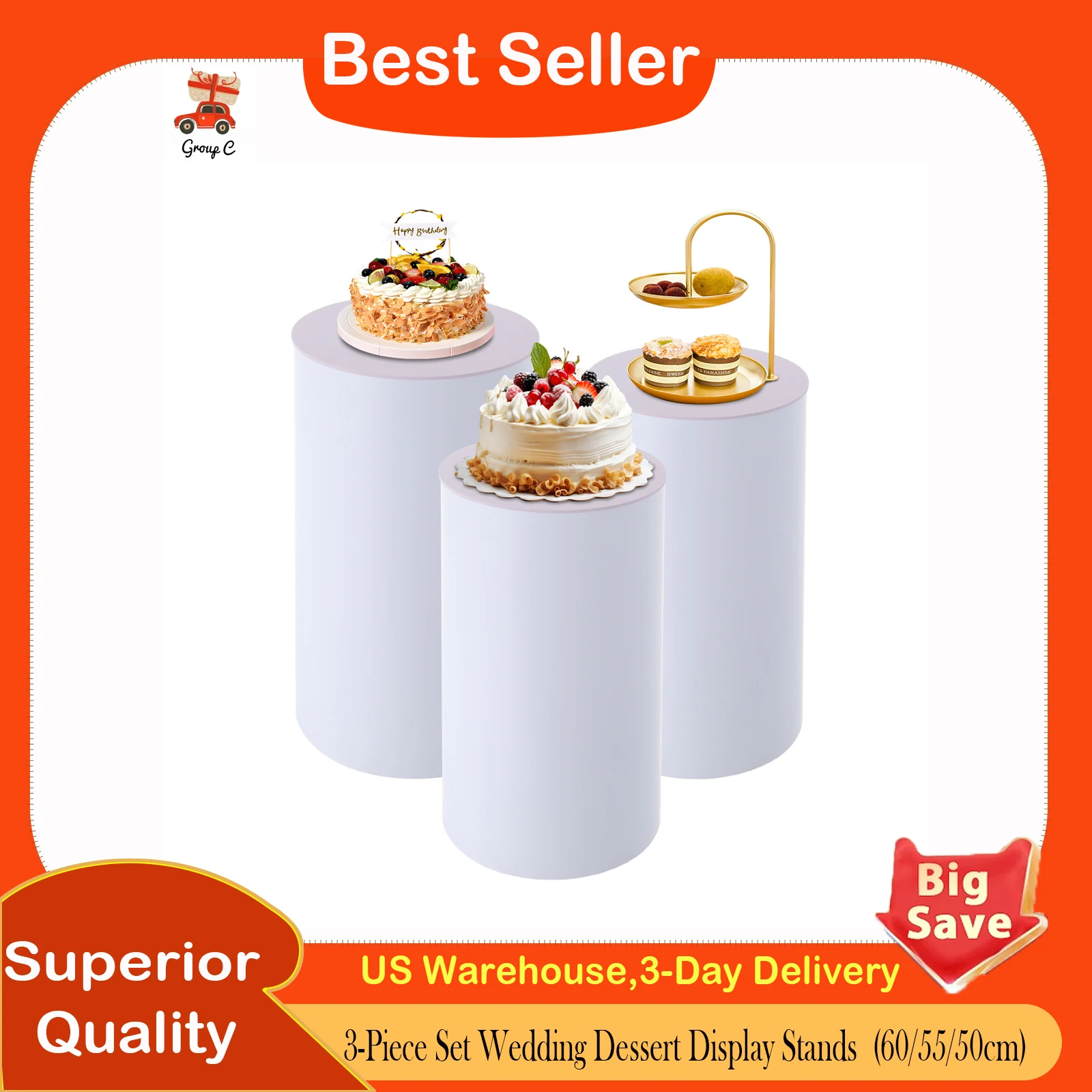 

Подставка для торта, пластиковый цилиндр, набор из 3 предметов, подставки для свадебного десерта для декора кексов (60/55/50 см)