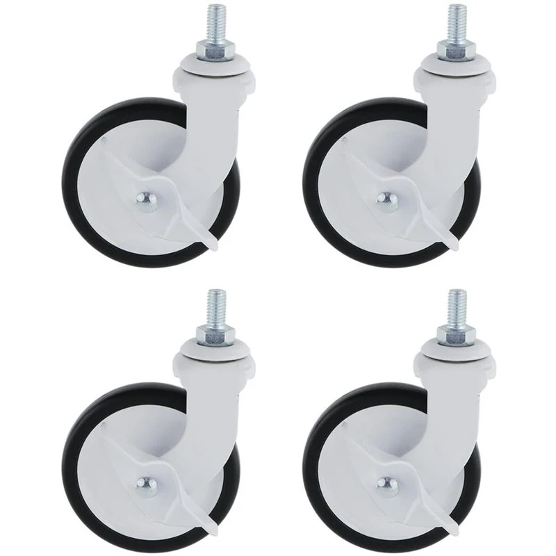 T21C PP Silent Wheel 3-Inch Swivel Casters 4-Pack With M8x15mm Threaded Stem For Cart, Furniture And Workbench