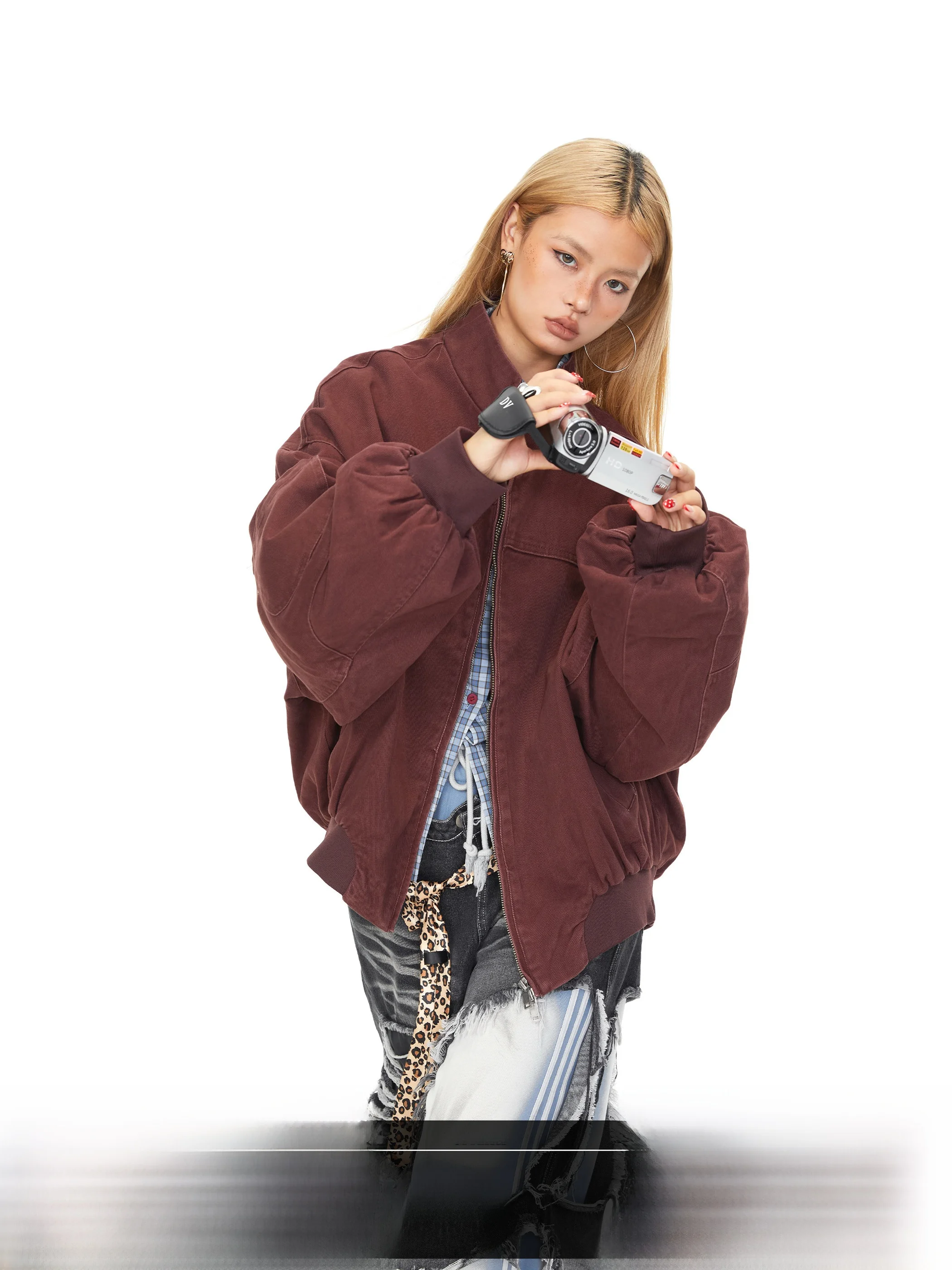 Blackbb Vintage Streetwear Loose Fit Stand Collar Flight Jacket Women Autumn Winter Cotton Casual Outerwear Coat