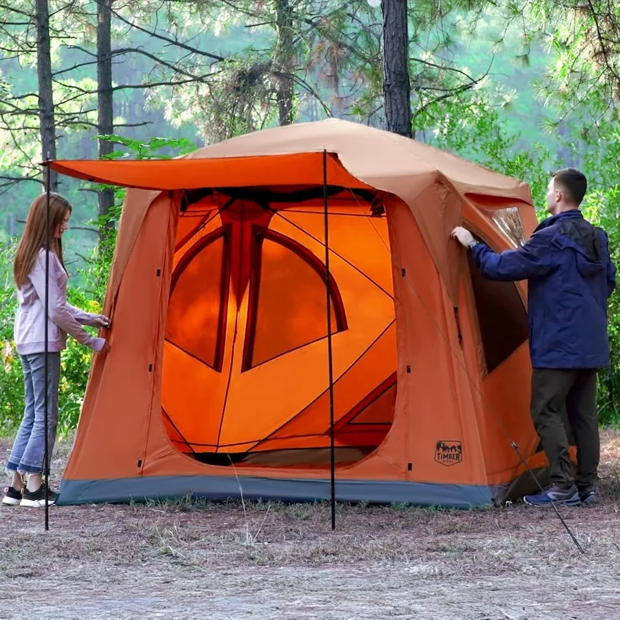 

Camping Tent 4 Person Instant Pop Up Hub Tent with 8 Windows Easy 60 Second Setup Weather Resistant Family Cabin Tents with Rai