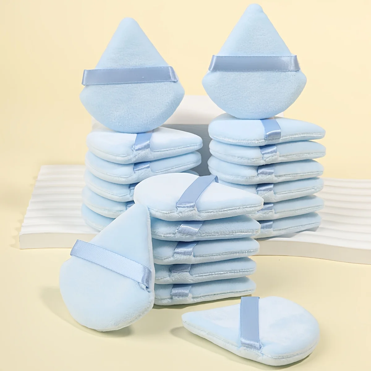 15pcs Velour Triangle Powder Puff Set - Hydrophilic & Washable for Loose Powder, Latex-Free All Skin Types, Travel/Home Use