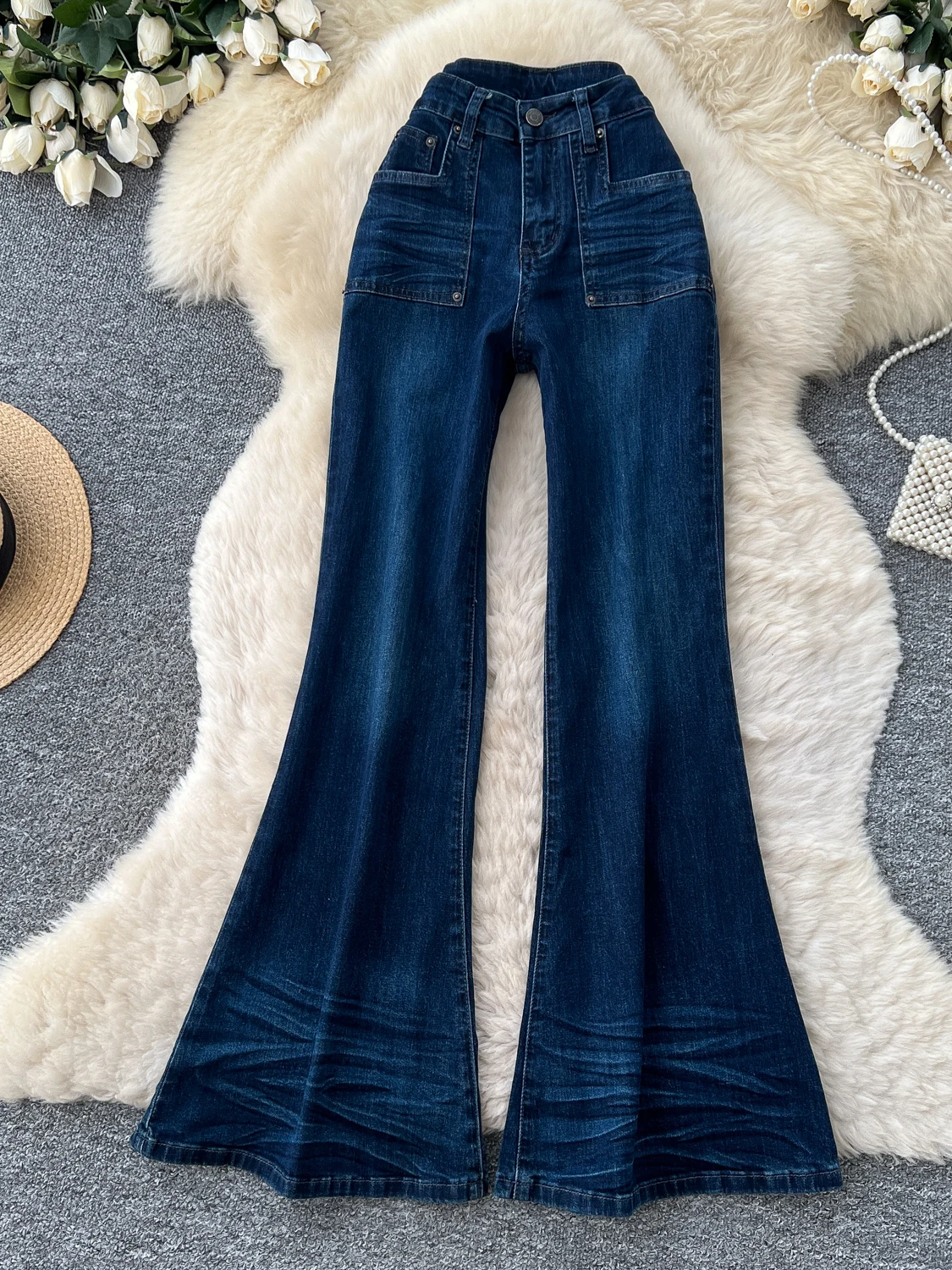 Retro American High Waist Bell Bottom Jeans Women Slimming Long Pants 2026 Autumn Design Sensation  Drag Pants