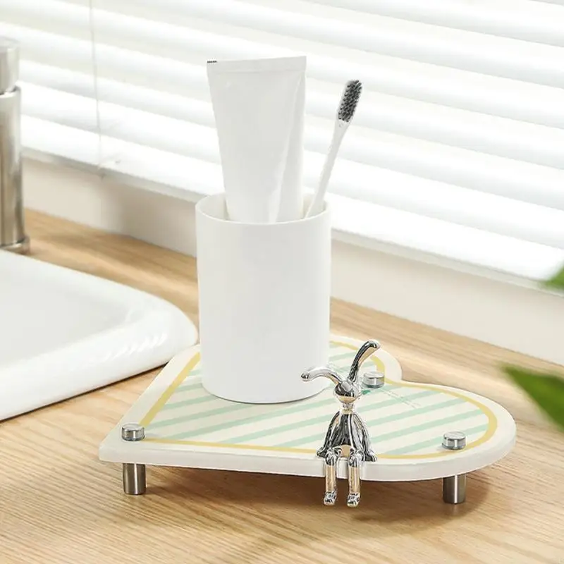 Skidproof Silica Mud Toothbrush Holder Tray Heart Bathroom Organizers Fast Drying Surfaces Easy Maintenances Y5GB