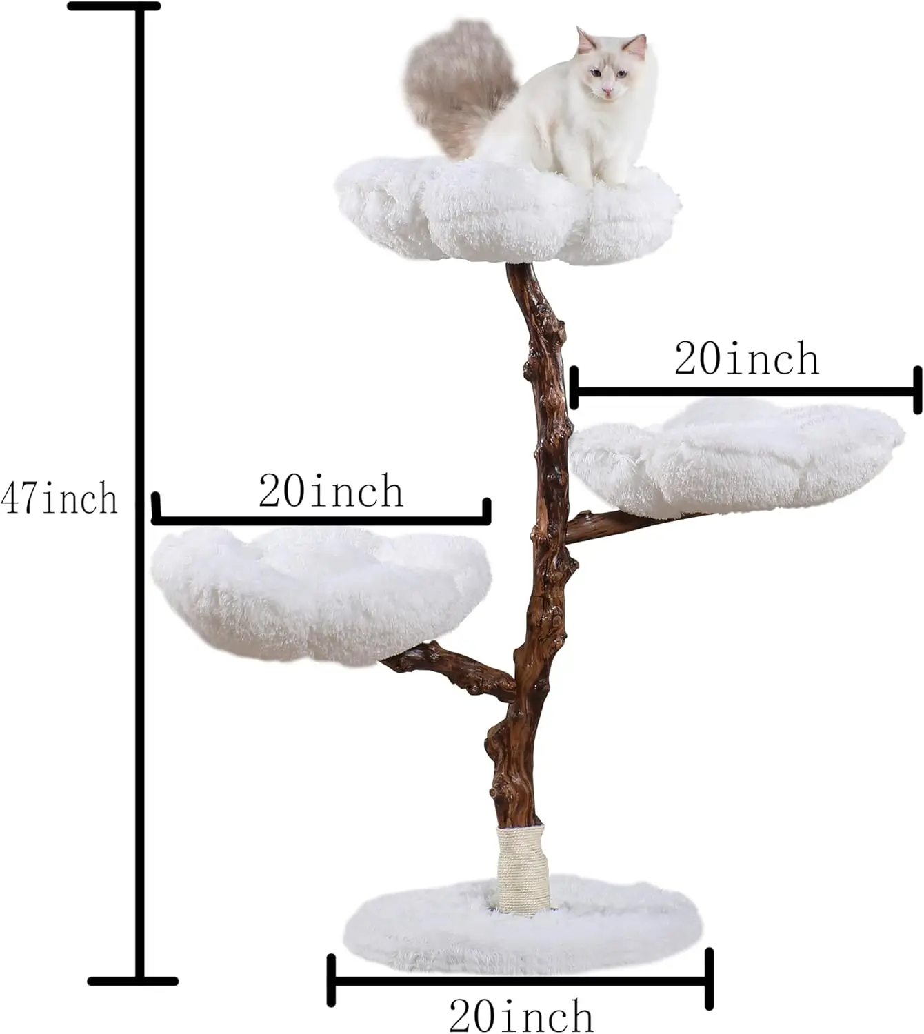 Cat Tree Tower, Modern Wooden 47 inch Single Branch Condo, Wood Tree,  Climbing, Furniture for , Cat Lover Gift