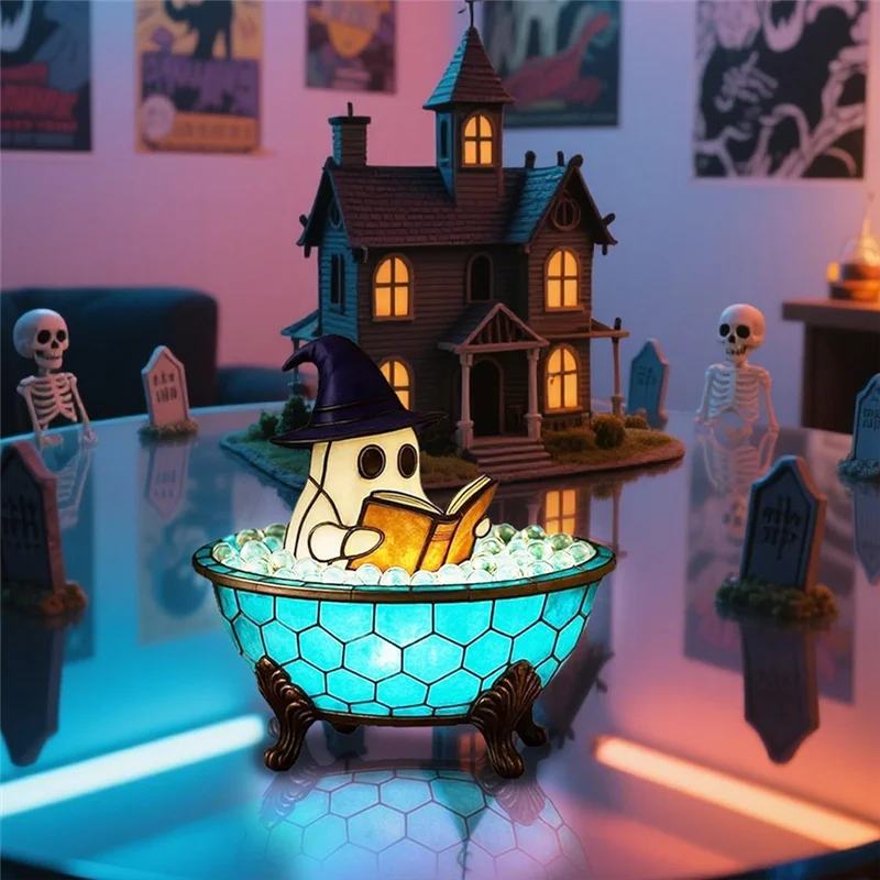 ABZV-Ghost Bathtub Bubble Bath Lamp Halloween Night Light, Cute Led For Bathroom Decor,Spooky Reading Light