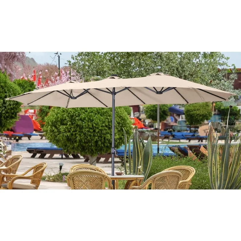 15ft Double Sided Patio Umbrellas with Base Included, Outdoor Large Rectangle Market Umbrella with Crank Handle, for Lawn Garden