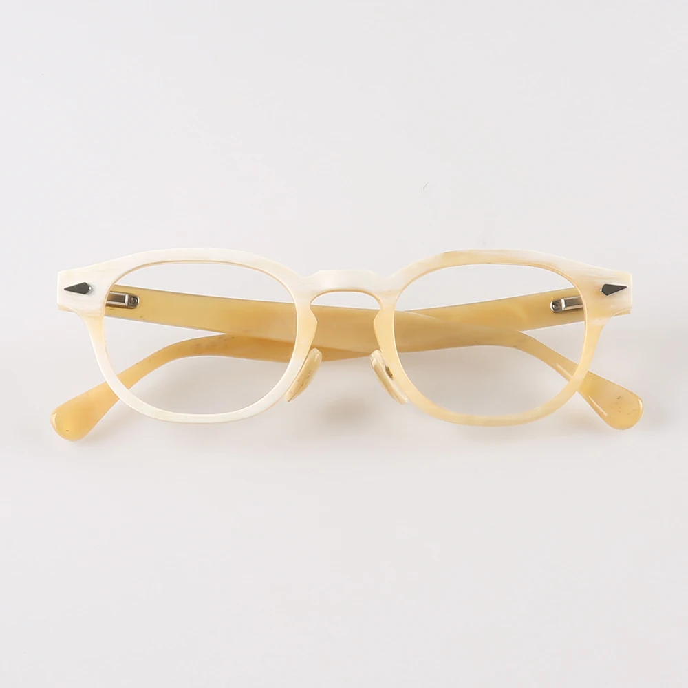 Man Women Glasses Frames Unique Vintage Rhomboid Handmade White Horn Prescription Eyeglass Frames Graduated Lenses Eyeglasses