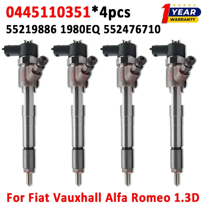 4pcs 0445110351 Diesel Fuel Injector 55219886 1980EQ 552476710 For Fiat Vauxhall Alfa Romeo 1.3D