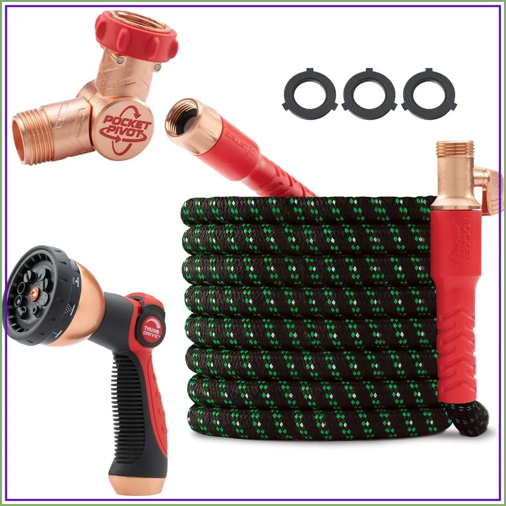 75FT Expanding Garden Hose with Double UV Protection & Anti-Burst Sleeve, 360° Swivel Connector, Lightweight Compact Design