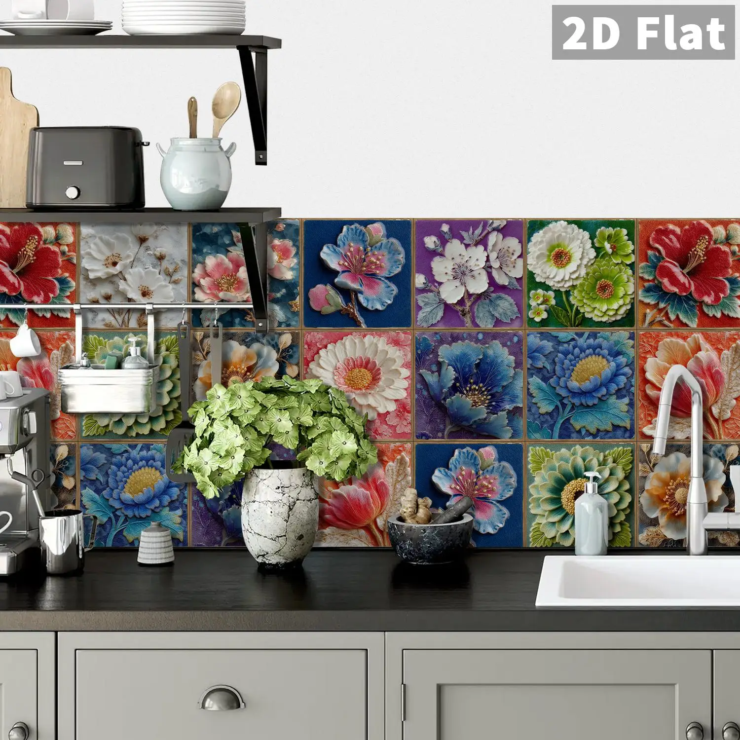 

Relief flower art ceramic tile stickers bathroom kitchen living room boudoir art space decoration stickers