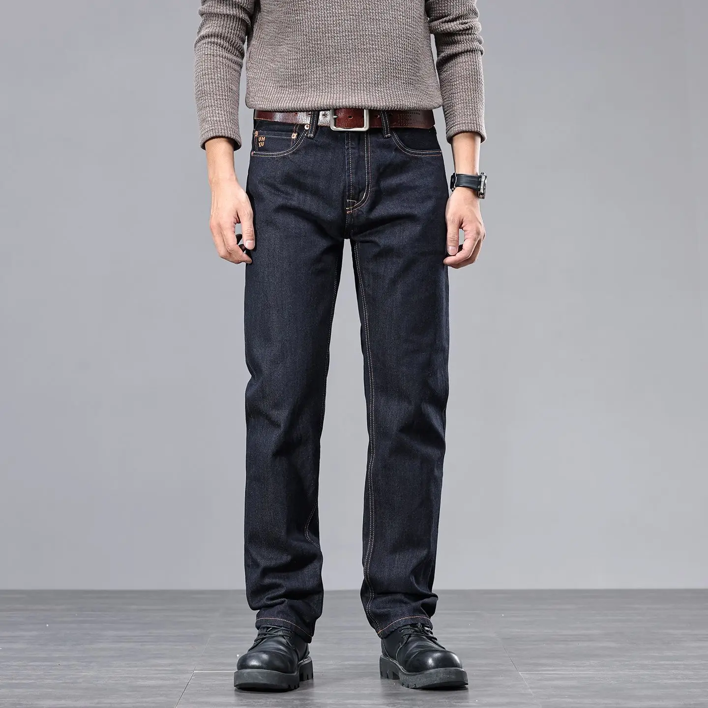 Men's Topstitched Streetwear Denim Jeans 2026 Autumn New Arrival Regular Straight Fit Durable Washed 100% Cotton Pants Trendy