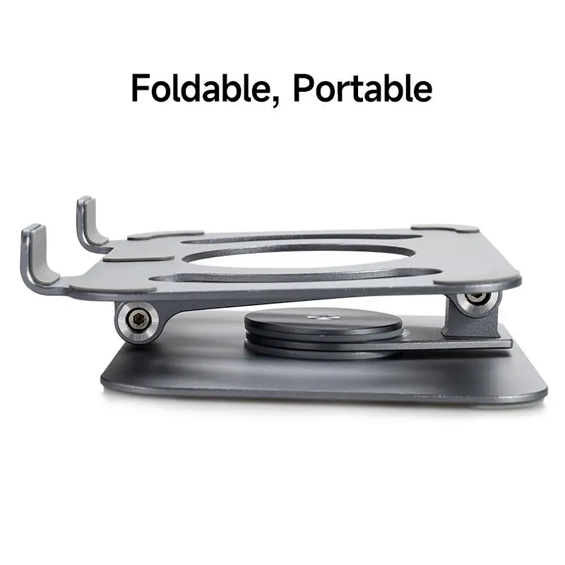 Suporte ajustável de alumínio para tablet e notebook com base giratória 360, dissipação de calor, suporte portátil para telefone, laptop e tablet