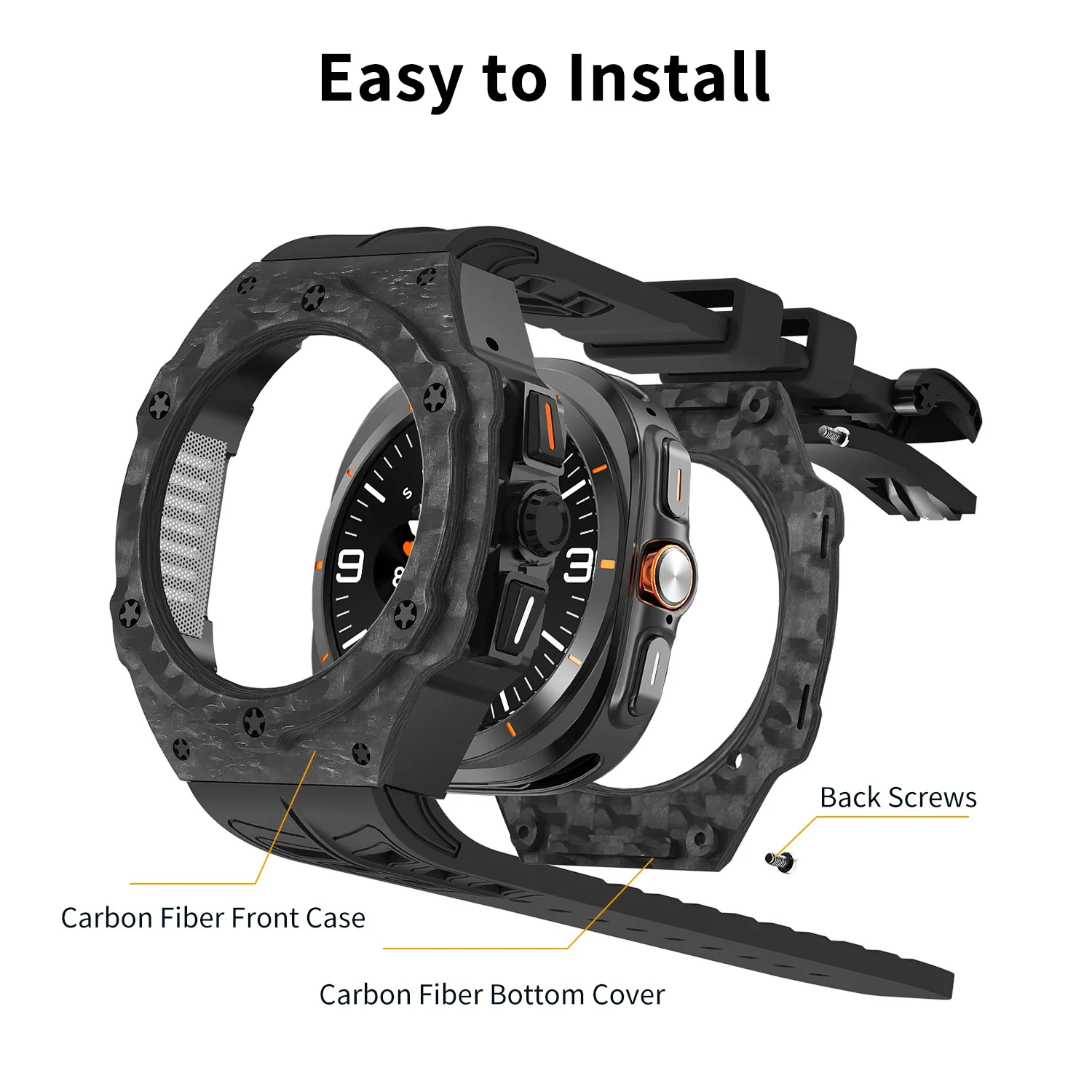 Luxury Carbon Fiber Modification Kit For Samsung Galaxy Watch 7 Ultra 47mm Silicone band+case for Samsung Ultra 47MM Refit Mod