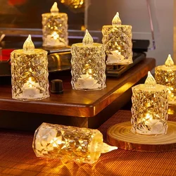 3pcs/Set Crystal Flameless Candle Light Non-Fire Led Electronic Tea Light Flameless Electronic Transparent Crystal Candle Light