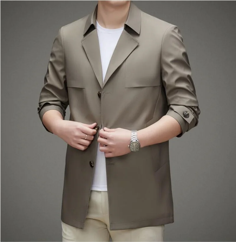 Spring Fall Men's Clothing Trench Coat Lapel Single Breasted Straight Business Casual Youth Youth Popular Style Jacket Men