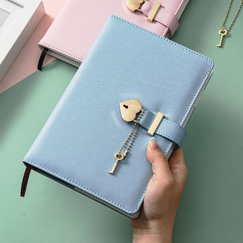A5 Pink Password Book with Lock Notebook Thickened Notepad Creative Heart-shaped Latch Cute Girls Love Lock Diary