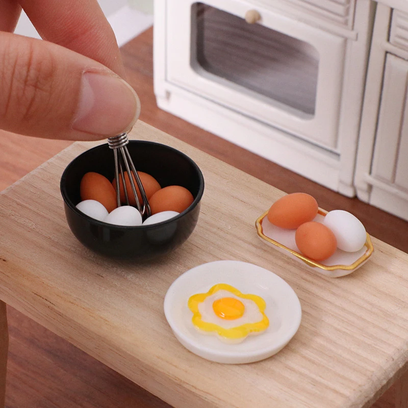 Xm10Pcs/set  DIY Doll House Accessories Furniture Decor Dollhouse Miniature Simulation Mini Bowl Egg Fryer Egg Beater Food Modle