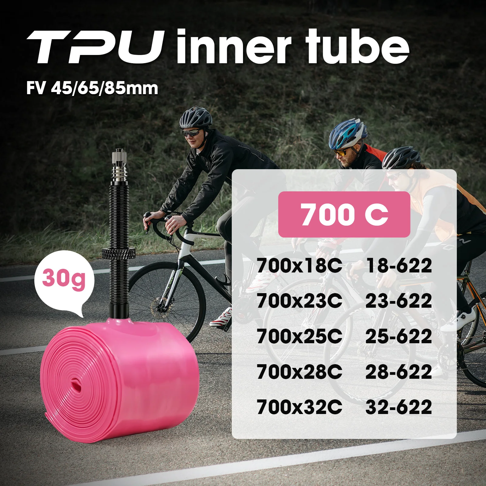 CYCLAMI Hochwertige TPU Fahrradschlauch 700C X 18 23 25 28 30 32 Rennrad TPU-Material Reifen 65mm Französisches Metallventil – Detail 2