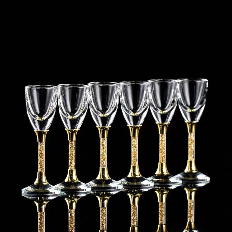 5-65ml Creative Gold Foil Shot Glass Lead-Free Crystal Glass Goblet Vodka Spirits Wine Set Gift Luxury Golden Small Wine Glasses