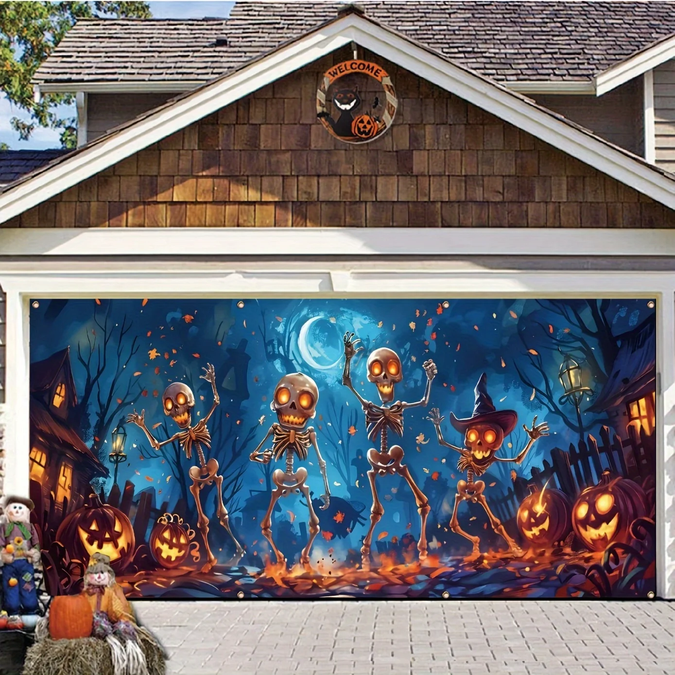 

Хэллоуин скелет танцует в cemetery festival фон из полиэстера, подходит для вечеринок и украшения дома.