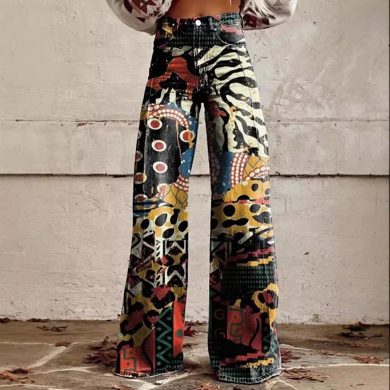 Vente transfrontalière de pantalons décontractés pour femmes de grande taille pour le commerce européen et américain Style mince imitant la copie jean mode à jambes larges