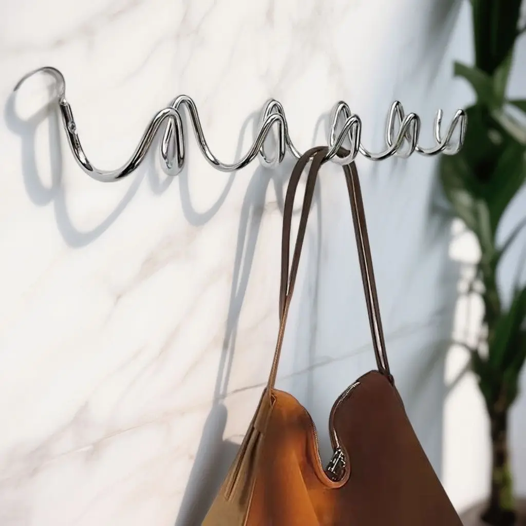 

Wave Wall Hooks Metal Iron Nordic Style Silver Red Coat Hanger Heavy Duty for Entryway Living Room Bathroom Storage