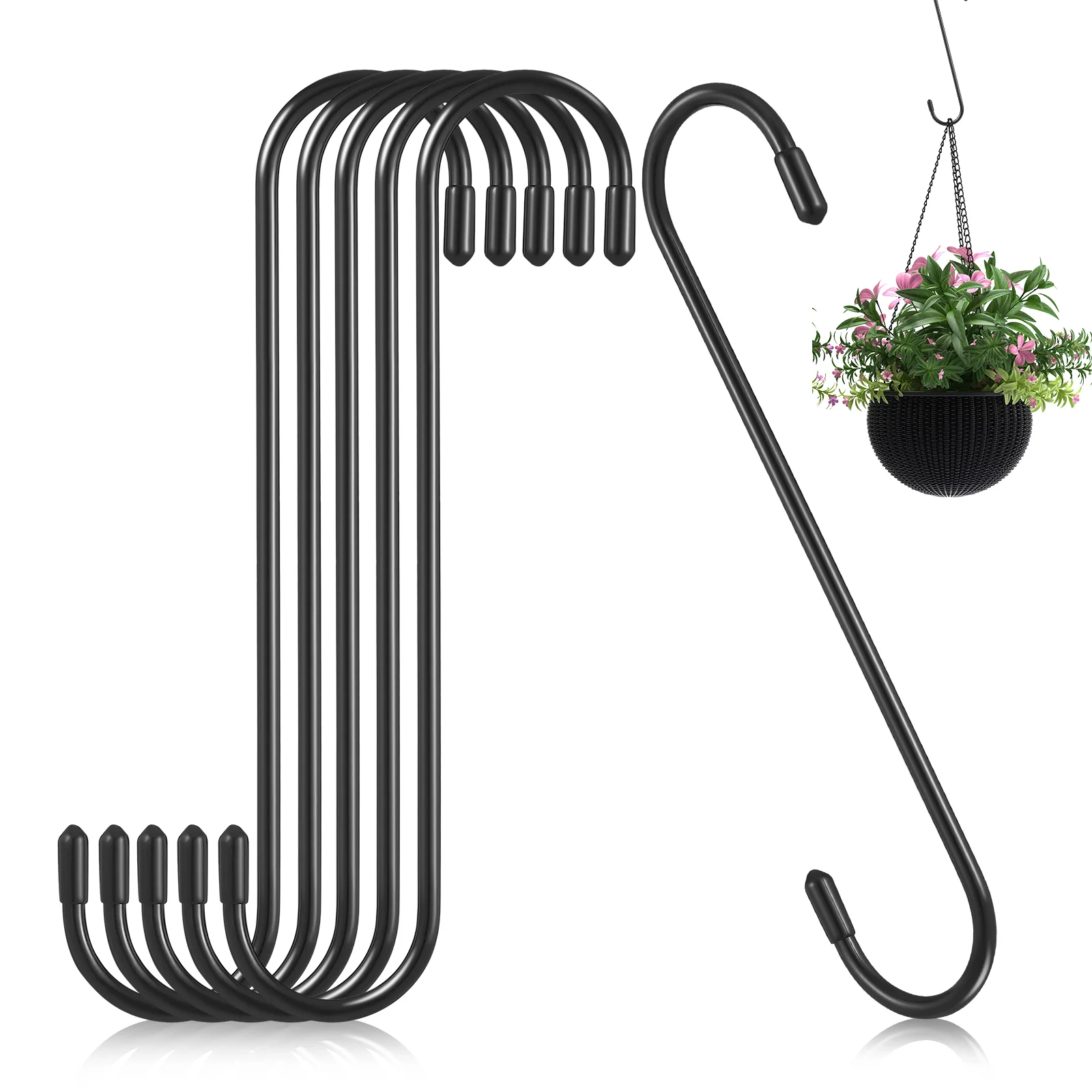 

6 Pcs Long S Hooks For Hanging Heavy Duty Brake Caliper Hanger Set With Rubber Tips Metal S Hooks Large S Hooks For Plants