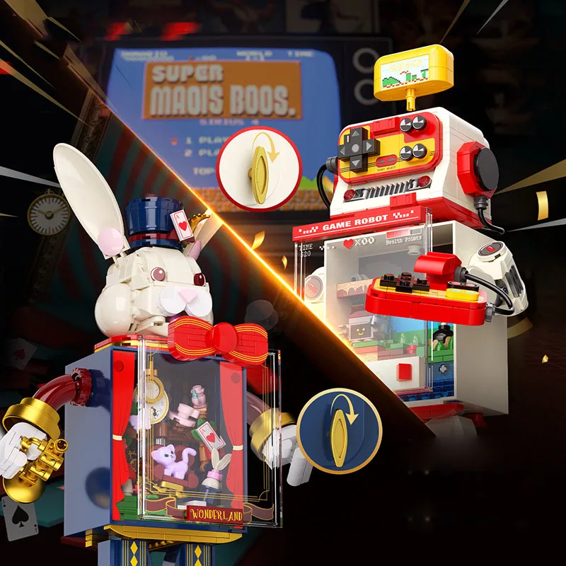 

Idea Lovely Cartoon Building Block Construction Model Sets Brick WonderLAND Rabbit Game Robot Toys Collection For Kids Gifts