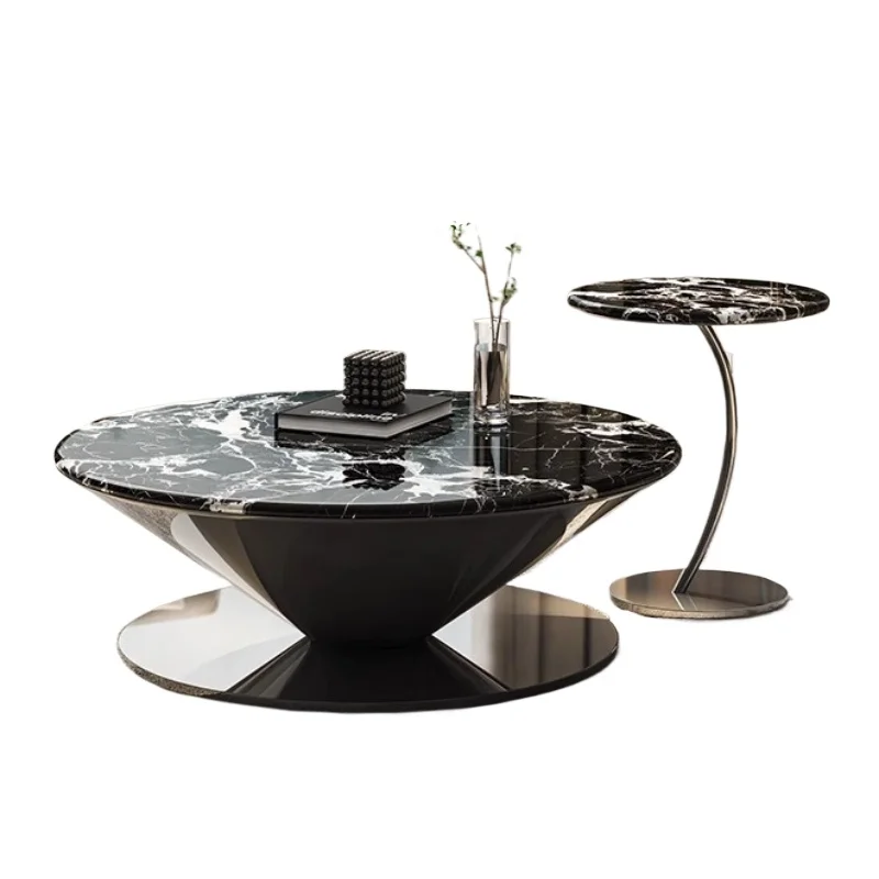 Natural luxury stone black rose flying saucer coffee ta ble combination living r oom light luxury table