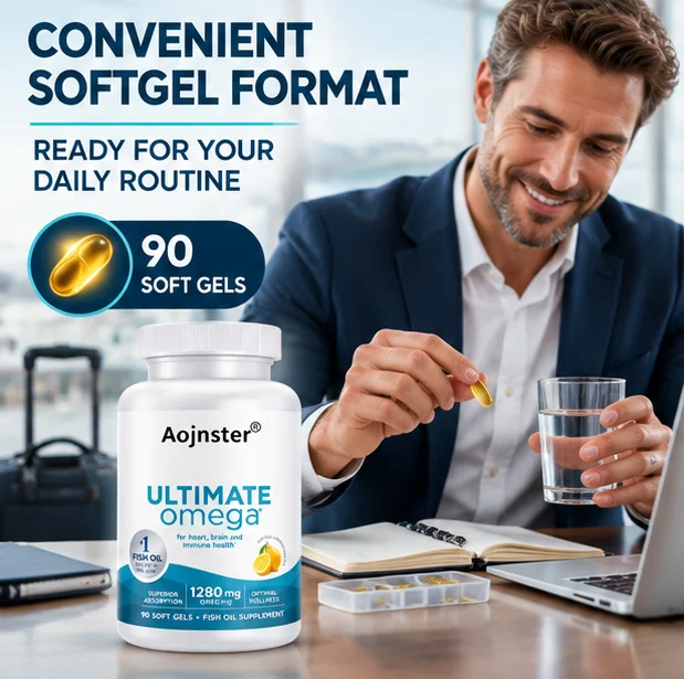 Ultimate Omega Fish Oil Softgels, 1280mg Per Serving, Gentle Lemon Flavor, Daily Wellness Supplement to Support Body Balance