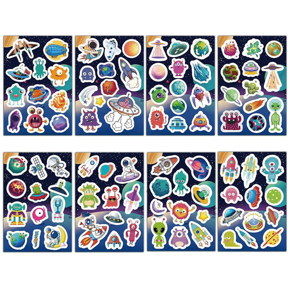 8PCS Space Imagination Collar Stickers Cartoon Cute Ins Style Notebook Decoration Waterproof Stickers
