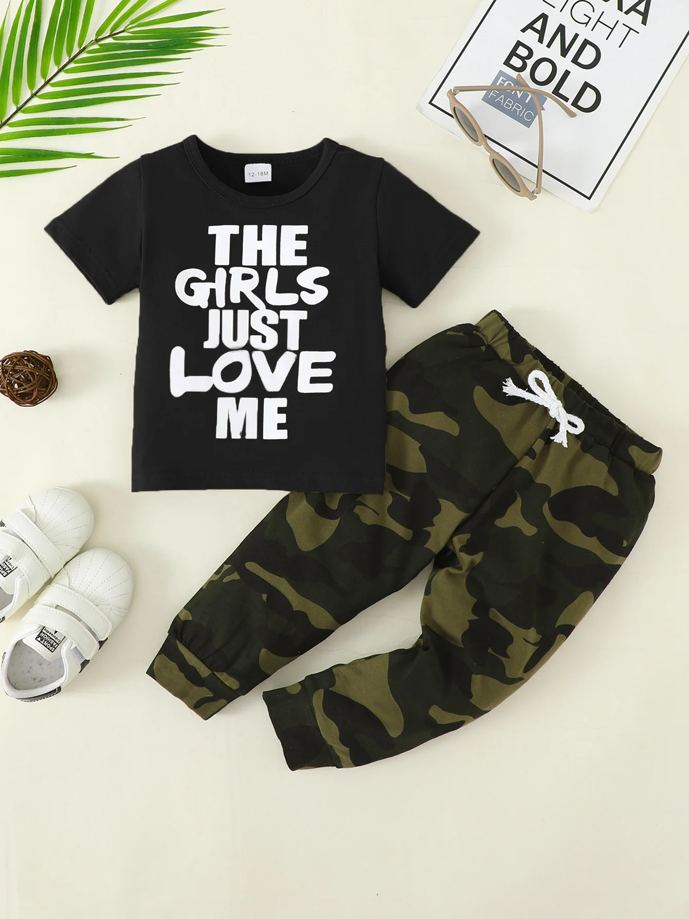 2pcs Summer Autumn Boys Letter Print T‑Shirt + Camo Jogger Pants Set, Cool Casual Style, Daily/School Wear, 1‑3Y, Breathable Cot