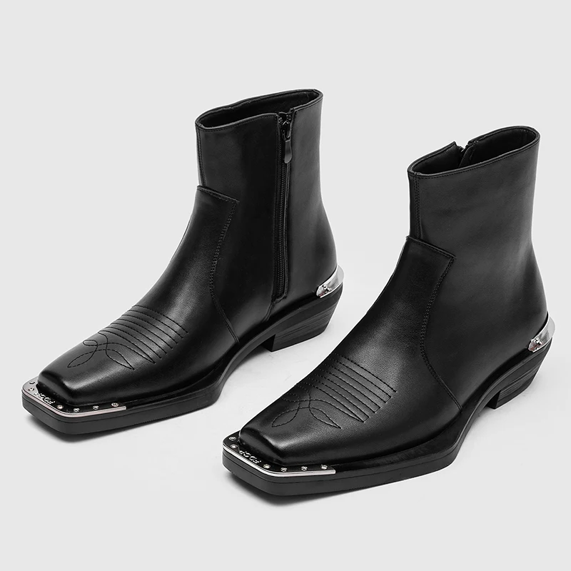 

Classic Men Mid-calf Chelsea Boots Black Men Casual Side-zipper High-heeled Fashion Brand Boots Gentleman Social Boots Men