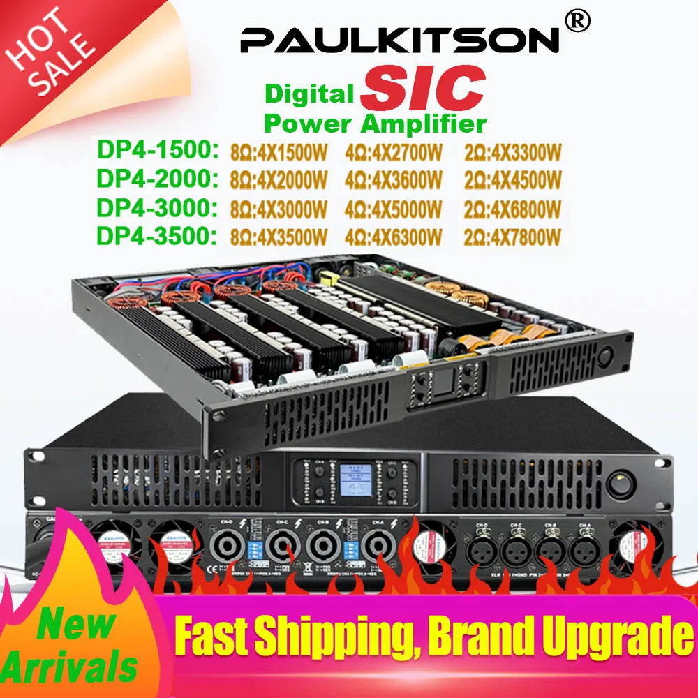 Paulkitson PD-Serie 4-Kanal-Leistungsverstärker SIC Digitaler Leistungsverstärker Stabil 2 Ω Funktioniert für Line-Array-Lautsprecher Subwoofer