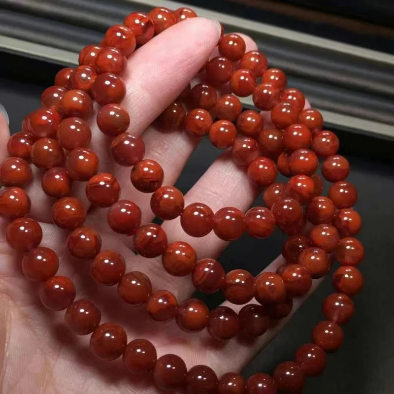 

Factory Direct Sales Natural Liangshan Red Agate Sichuan Material round Beads Multi-Circle Rosy Bracelet