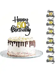 1Pcs Black Gold Happy 10 Birthday Cake Topper 10th 20th 30th 40th 50th 60th Loves & Wishes Party Decorations for Birthday Party