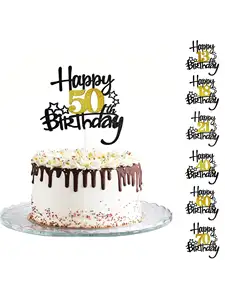 1pcs Black Gold Happy Happy 10 Birthday Cake Topper 10 20th 30th 40 50th 60 amores y deseos decoraciones de fiesta para fiesta de cumpleaños 10 mejores ventas de 40 años topper de pastel de cumpleaños - №3