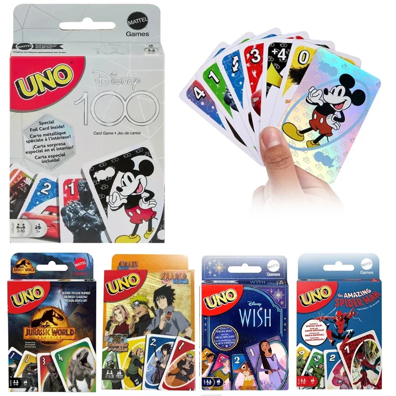 

New Mattel UNO Disney 100 And Disney Wish Games Card Family Funny Entertainment Board Game Poker Kids Toys Playing Cards