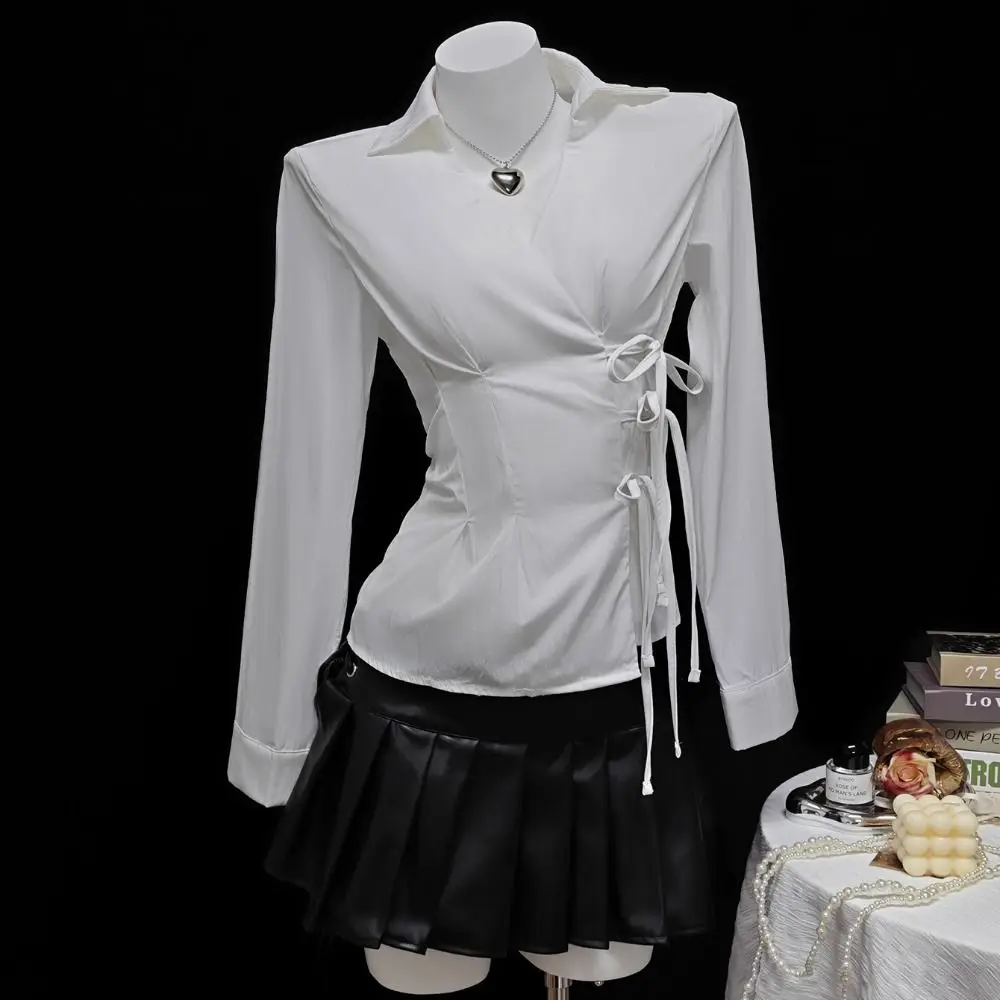 

Trendy Slim Fit Women Long Sleeve Shirt Sexy Elegant Tie-waist Shirt Cinched Waist Harajuku Blouses for women Y2K Fashion