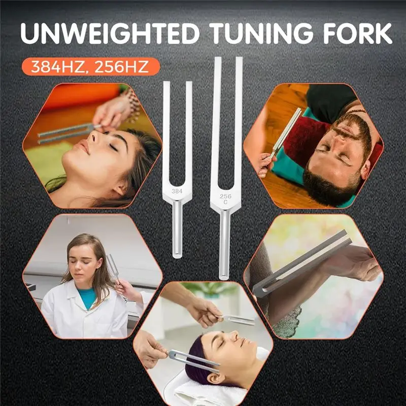 ABKV-4Pcs Tuning Fork Set For Healing Meditation Yoga: 128Hz, OM136.1Hz, 256Hz, 384Hz With Handbag And Wooden Sound Box